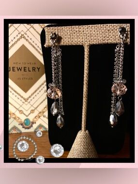 Elegant Drop Dangle Earrings in Pink & Smoky Gray